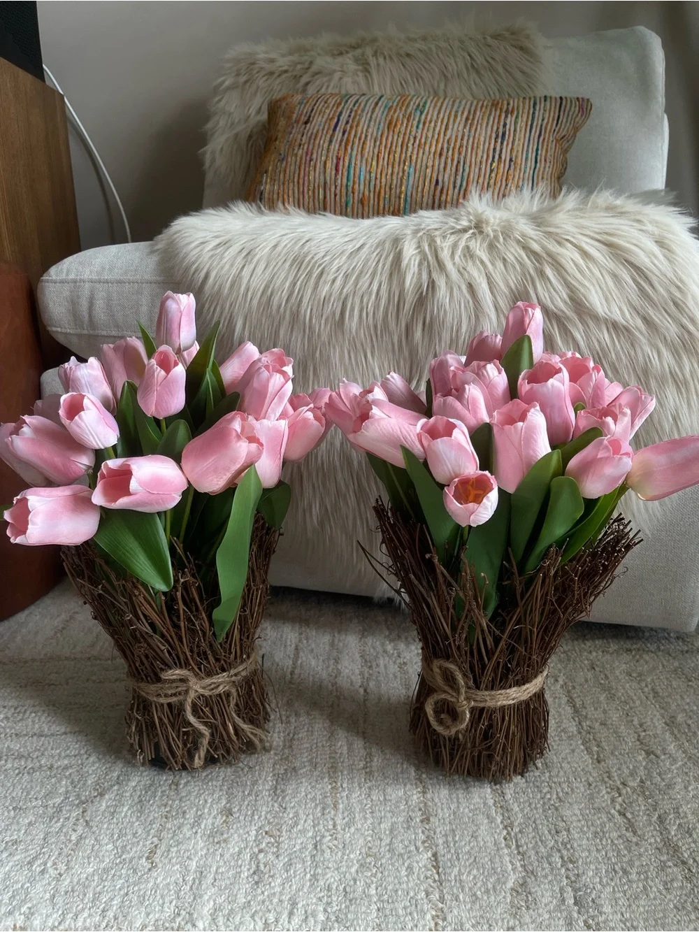 Pink Tulip Bouquet in Rustic Twig Arrangement